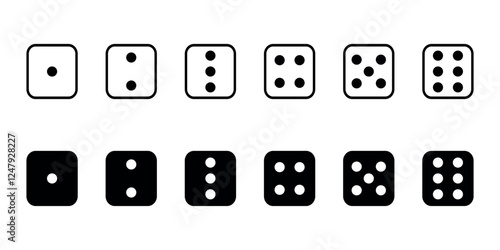 black and white dice symbols set, simple dice icon pack vector, flat dice symbols for games