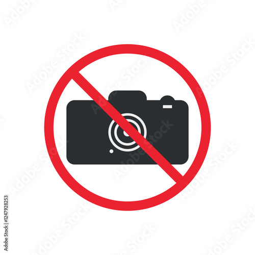 no photography sign vector, prohibited camera icon, do not take pictures symbol, red circle no camera allowed, restricted photo-taking symbol for public areas