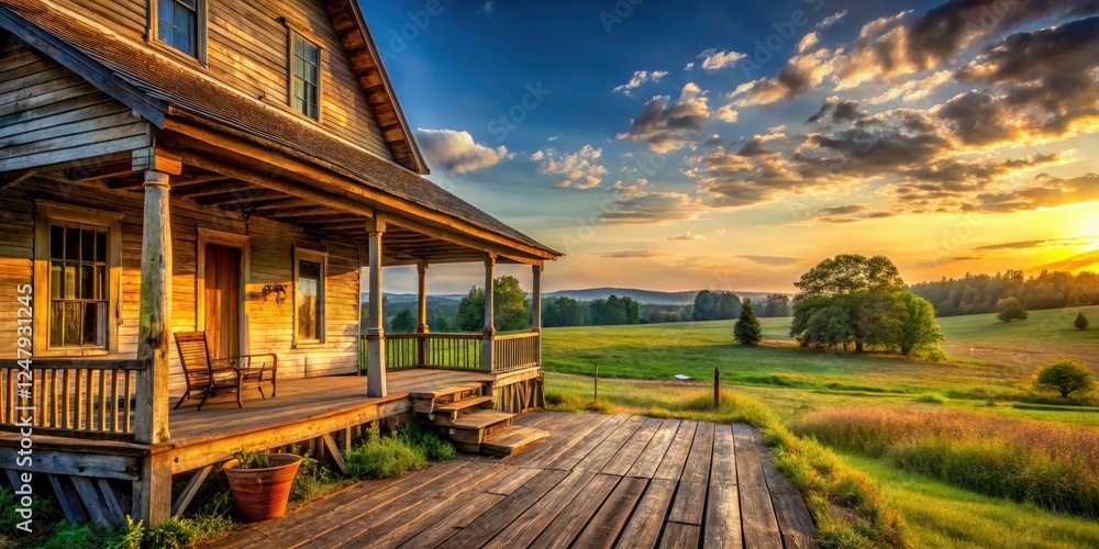 Fototapeta premium Rural Farmhouse, Wraparound Porch, Countryside Home, Rustic Farm House, Scenic View, Farmhouse Exterior, Country Living, Real Estate Photography