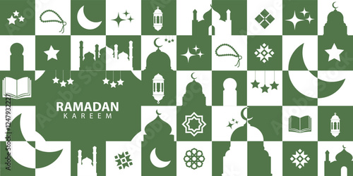 greeting cards banner poster Ramadan and Eid  background with copy space,Eid Al-Fitr Mubarak, Ramadan Kareem, Islamic Style Greeting Background Collection Set with Arabic Ornaments Modern geometric.