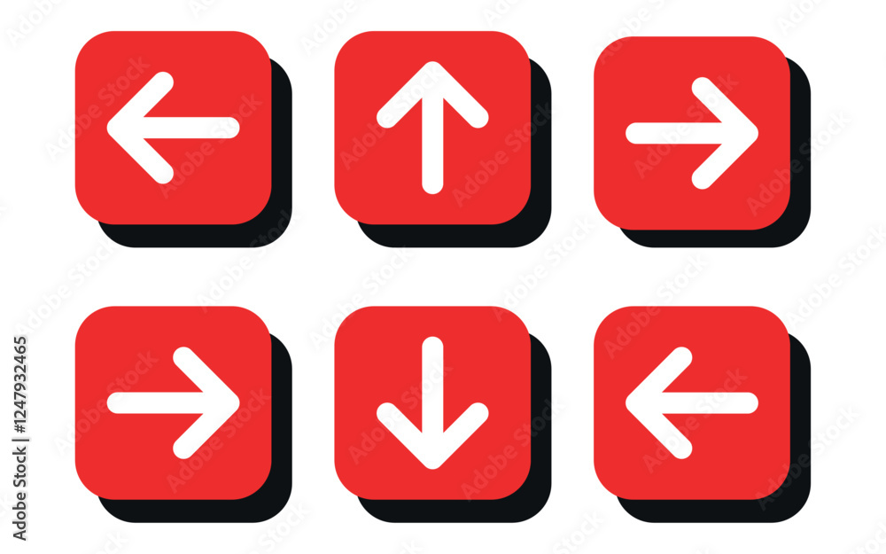red arrow icons set, navigation button symbols, directional arrow keys for UI and UX design, interface control buttons for digital application red arrow icons set, navigation button symbols, directional arrow keys for UI and UX design, interface control buttons for digital application