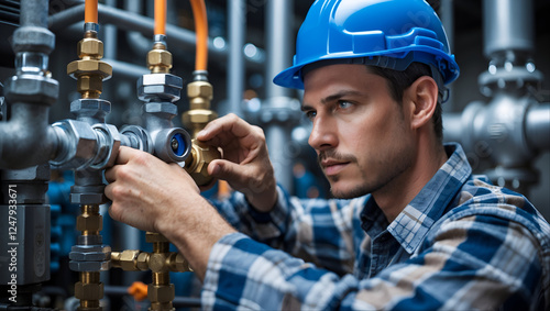 Focused Industrial Worker Adjusting Machinery in a Mechanical Setting