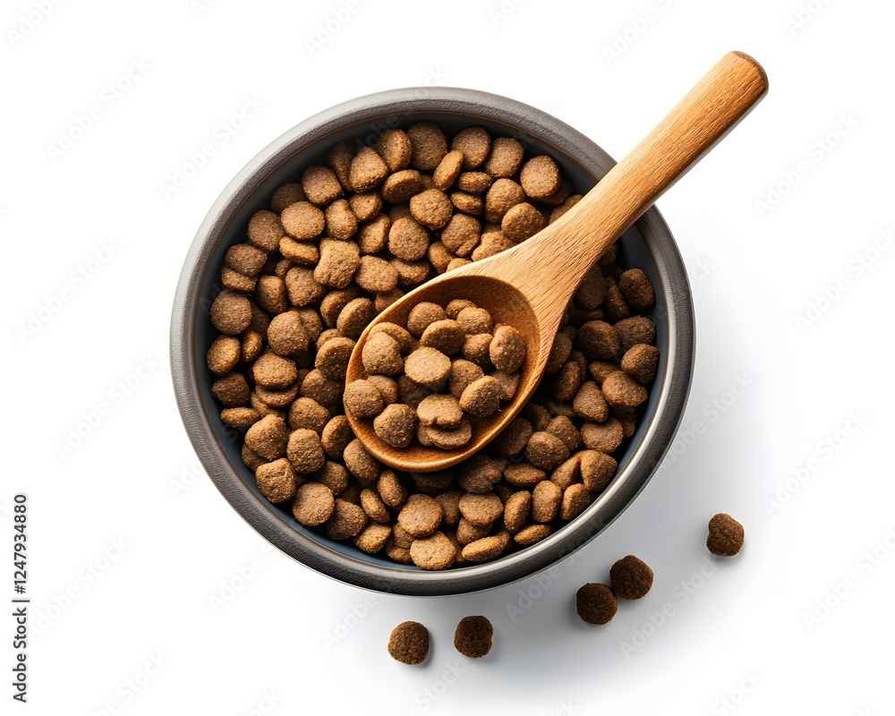 Fototapeta premium Pet food in a bowl with a wooden spoon