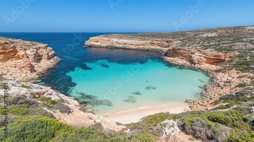 Spectacular turquoise waters of Cala Portu N'toni in Lampedusa Italy