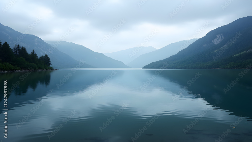 Fototapeta premium Tranquil lake surrounded by mountains