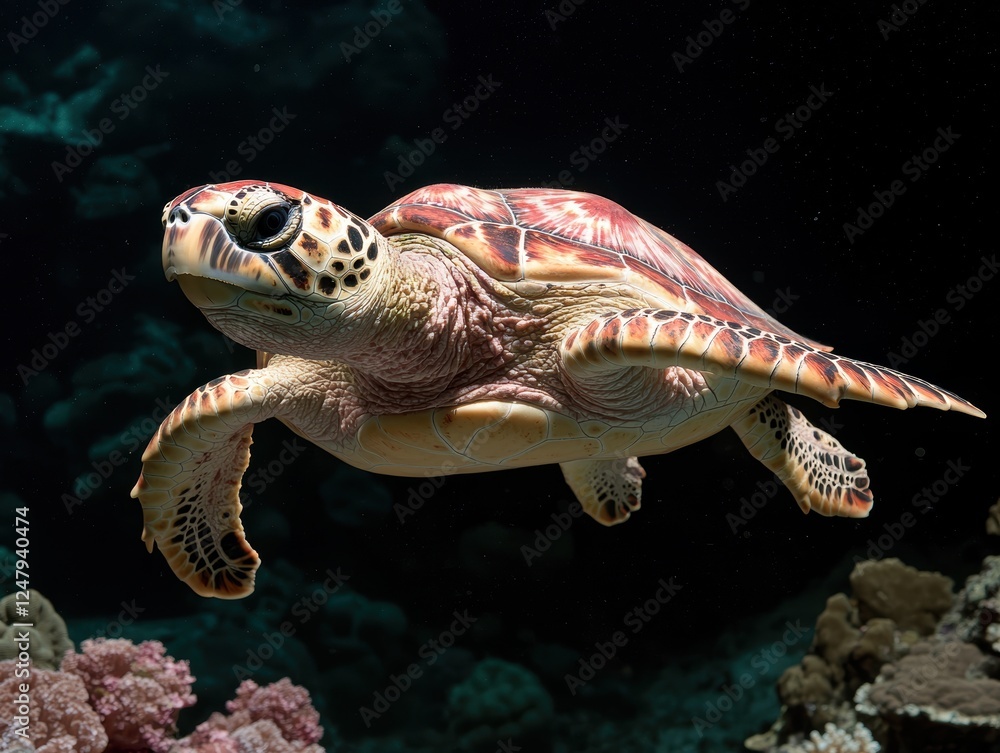 Obraz premium Sea turtle swimming underwater in the ocean.