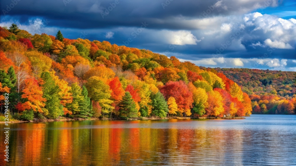 Obraz premium Fall Foliage Along Lake Wallenpaupack, poconos landscape