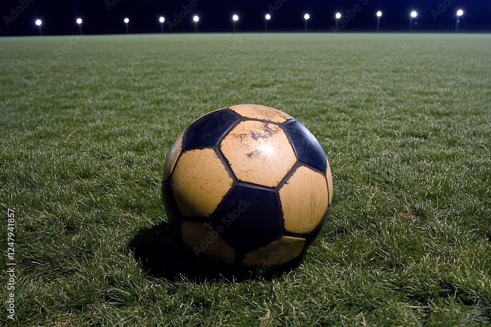 Fototapeta premium Vintage Soccer Ball on a Night Field