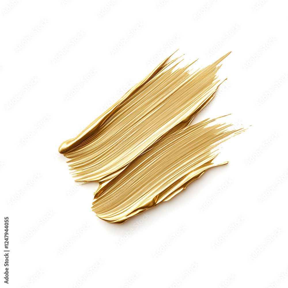 Golden paint stroke on white background, showcasing texture and shine Golden paint stroke on white background, showcasing texture and shine
