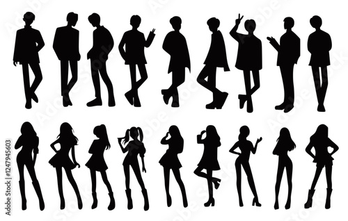 Bild auf Leinwand silhouettes of boyband and girlband idols