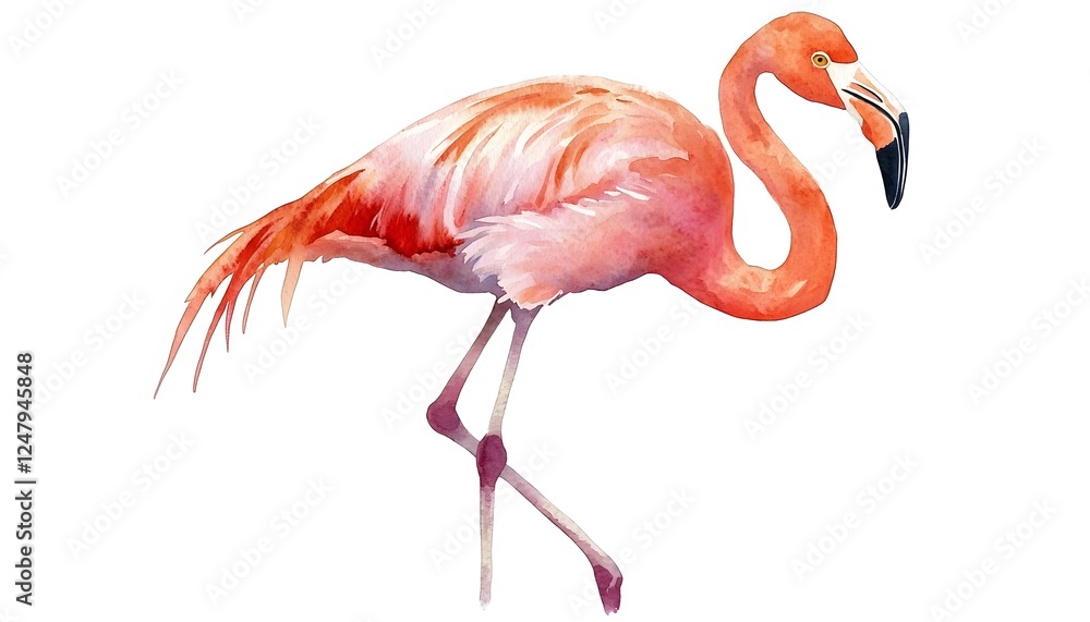 Naklejka premium Watercolor painting of a flamingo in pink and orange hues