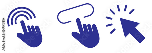 Computer mouse click cursor arrow icons set. Clicking cursor. Hand cursors icons click set. Pointer click icon. Loading icon