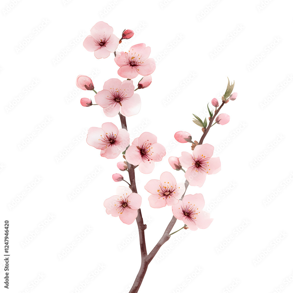 Fototapeta premium Beautiful pink cherry blossom branch with delicate flowers and buds