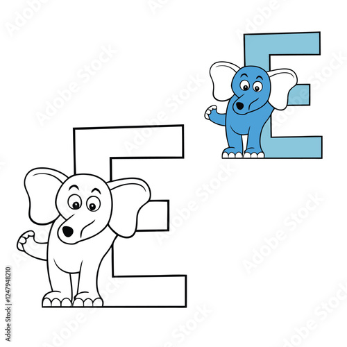 A fun coloring page featuring the letter "E" alongside a cute elephant. Perfect for kids to learn the alphabet while enjoying creative coloring!