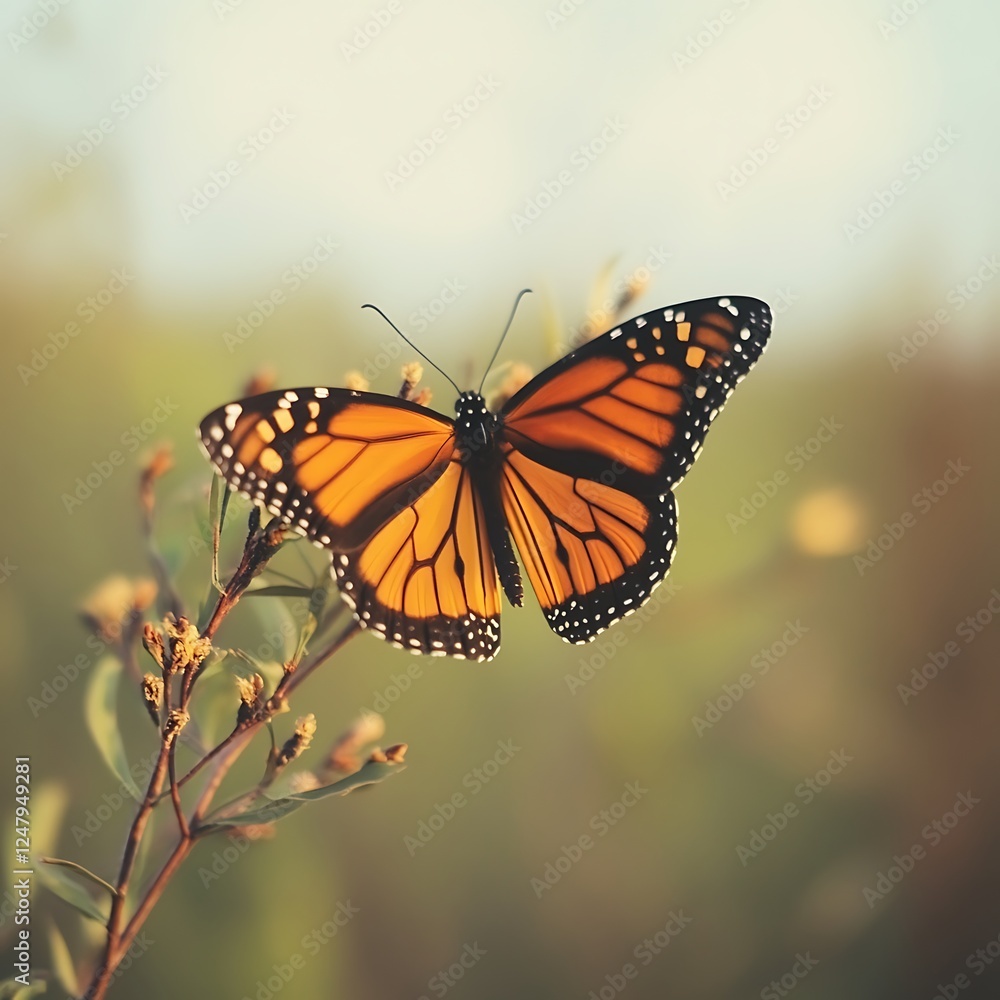 Fototapeta premium Monarch Butterfly on Blossoms, Outdoor, Soft Light