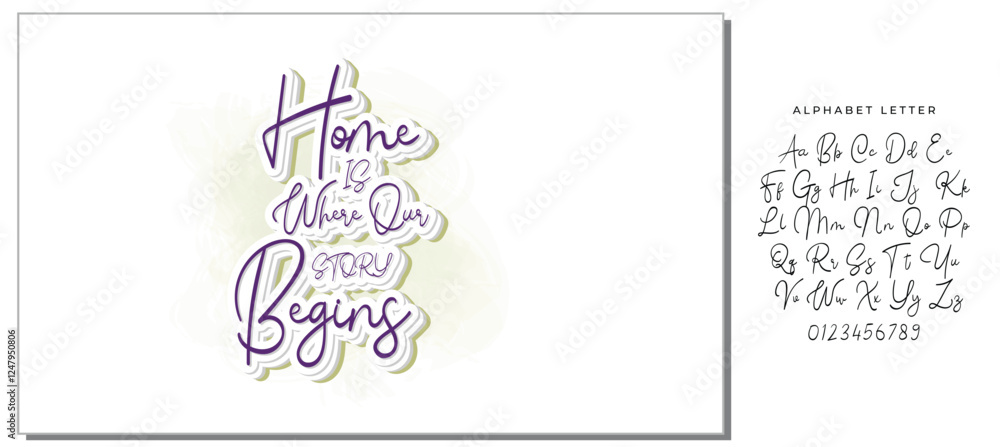 Home is where our story begins. Hand drawn lettering family quote. Vector typography for prints, home, kids room decor, housewarming Home is where our story begins. Hand drawn lettering family quote. Vector typography for prints, home, kids room decor, housewarming