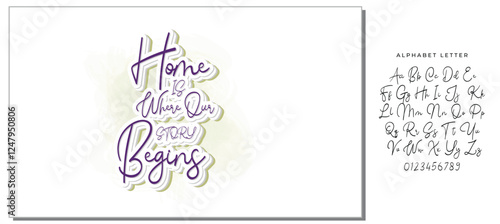 Home is where our story begins. Hand drawn lettering family quote. Vector typography for prints, home, kids room decor, housewarming