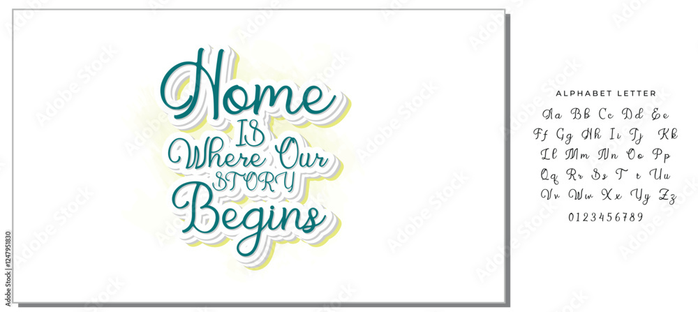 Home is where our story begins. Hand drawn lettering family quote. Vector typography for prints, home, kids room decor, housewarming Home is where our story begins. Hand drawn lettering family quote. Vector typography for prints, home, kids room decor, housewarming