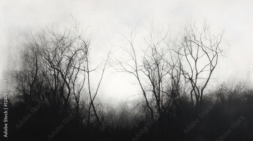 Obraz premium Monochromatic Winter Landscape: A Study in Bare Trees