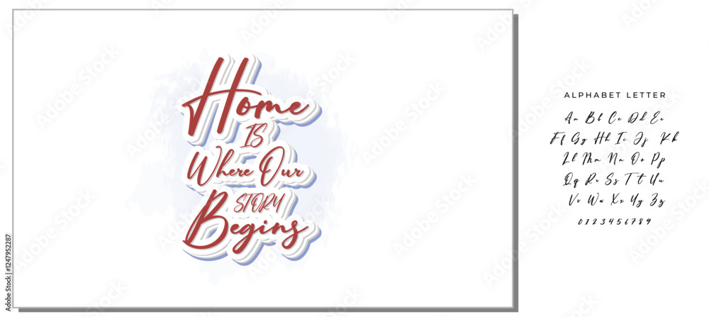 Home is where our story begins. Hand drawn lettering family quote. Vector typography for prints, home, kids room decor, housewarming Home is where our story begins. Hand drawn lettering family quote. Vector typography for prints, home, kids room decor, housewarming