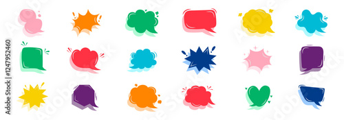 A collection of colorful speech bubbles and comic-style explosion shapes, ideal for graphic design projects.