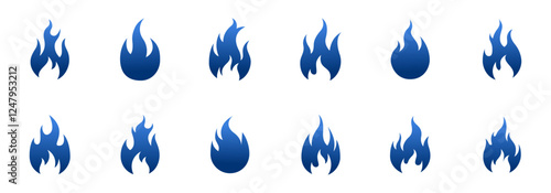 variations of blue flame icons in different styles suitable for design purposes. photo