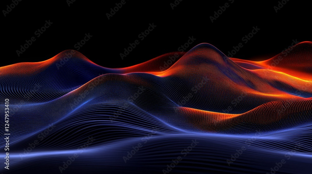Abstract Digital Landscape Burning Ember Hues Futuristic Terrain Glowing Particle Waves Abstract Digital Landscape Burning Ember Hues Futuristic Terrain Glowing Particle Waves