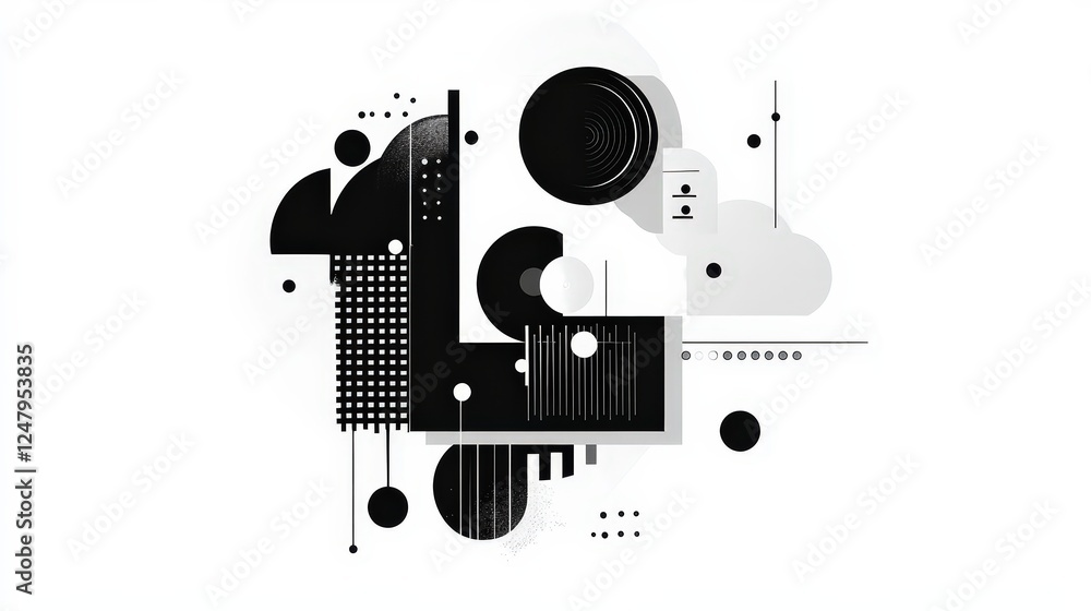Obraz premium Abstract black and white geometric shapes with dynamic patterns