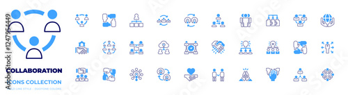 Collaboration icon collection. Bold line style. Duotone colors. collaborate, intermediary, team, sharing, network, partnership, agreement, teamwork, handshake, deal