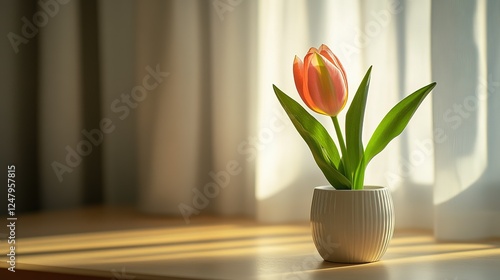 Wallpaper Mural Single Orange Tulip in White Pot by Window Torontodigital.ca