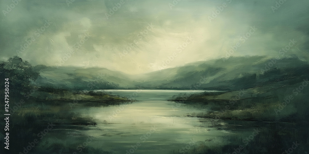 Fototapeta premium Serene Green Rolling Hills Landscape Under Dramatic Sky