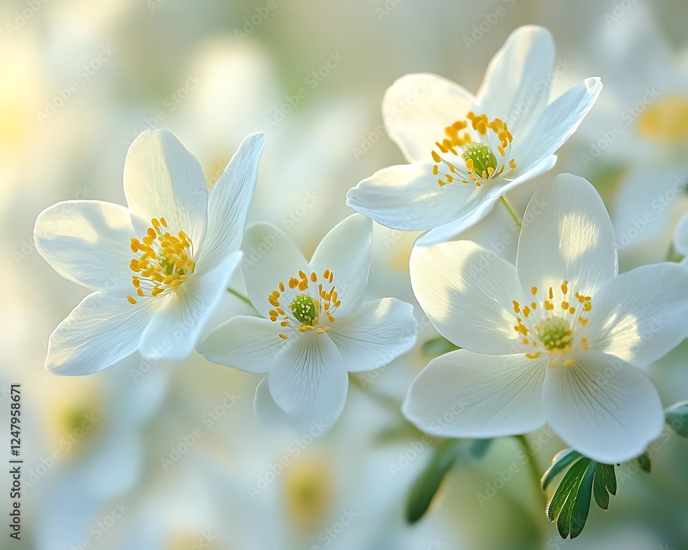 Delicate white flowers in soft sunlight Delicate white flowers in soft sunlight