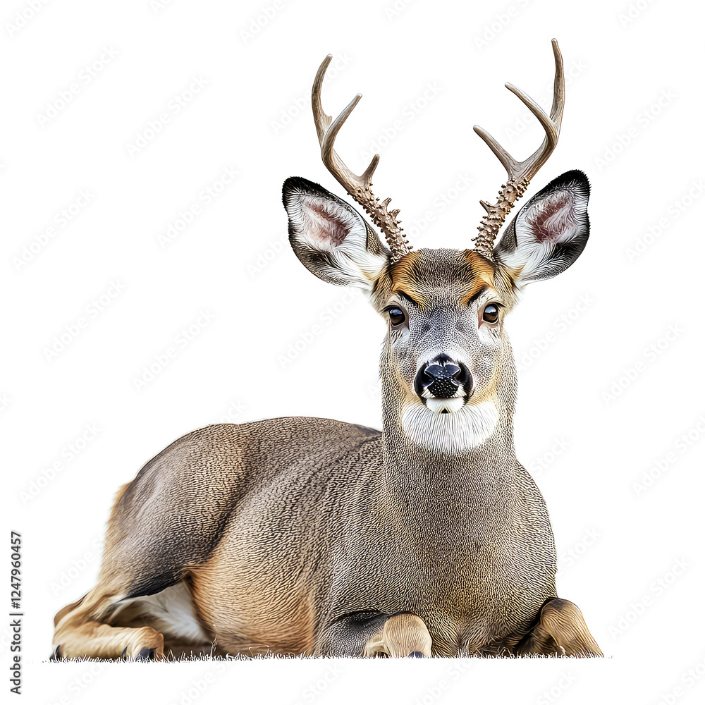 Majestic Mule Deer Buck Resting in Grassland: A Stunning Wildlife Portrait Majestic Mule Deer Buck Resting in Grassland: A Stunning Wildlife Portrait