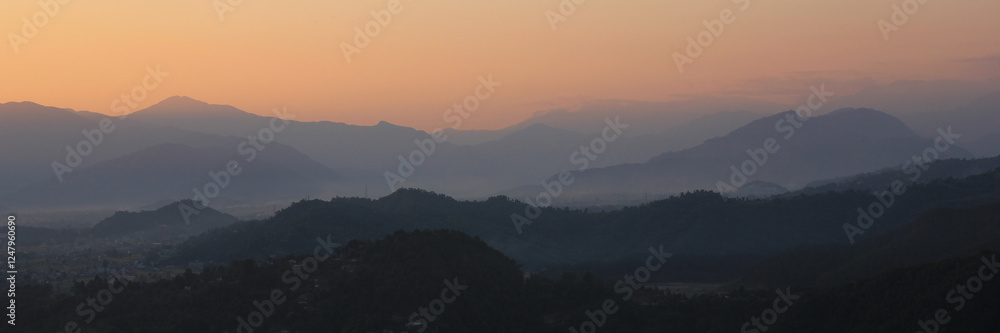 Golden sky ober hills near Pokhara, Nepal. Golden sky ober hills near Pokhara, Nepal.