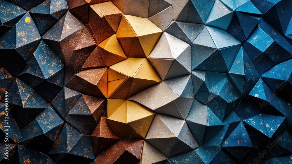 Obraz premium Abstract Geometric Mosaic with Metallic Triangles and Gradient Colors