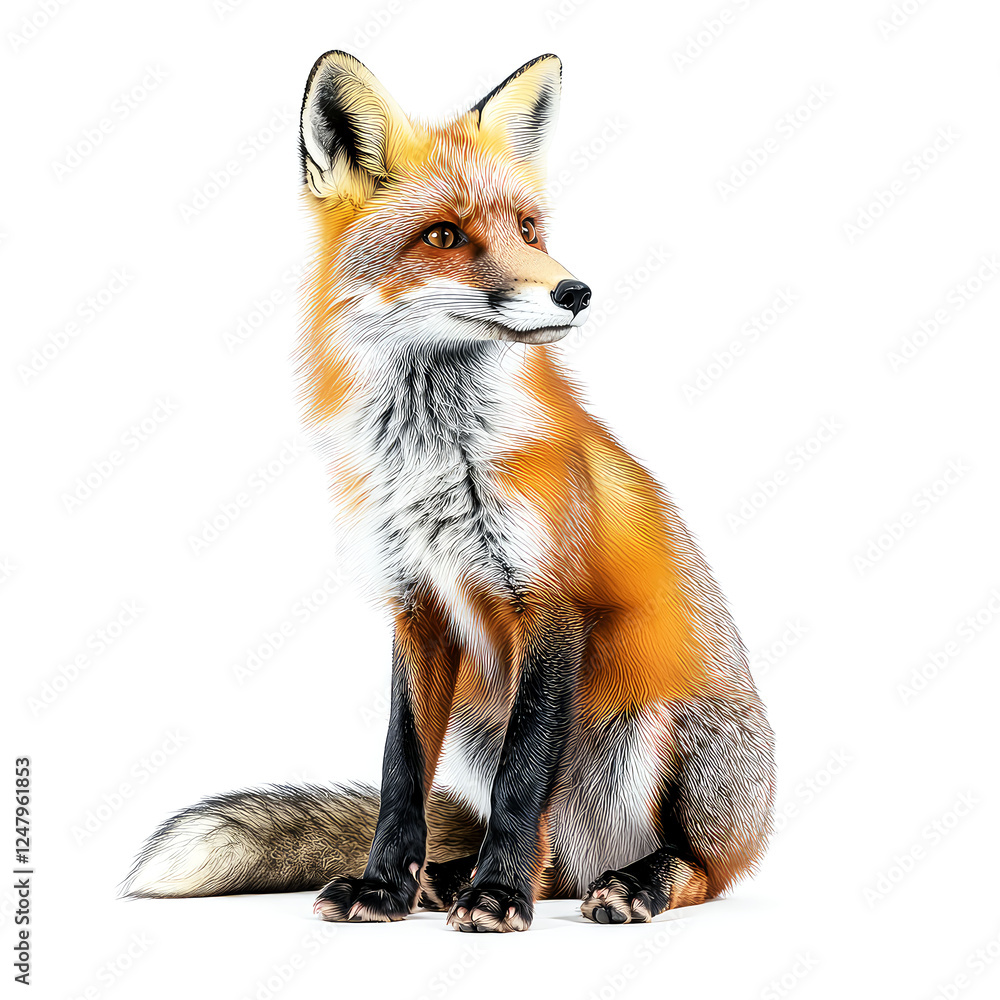 Obraz premium Majestic Red Fox: A Stunning Wildlife Portrait. Discover the beauty of this captivating creature in its natural elegance. Digitally painted wildlife art.