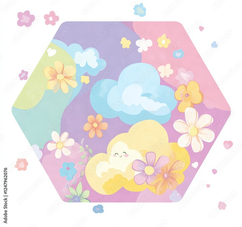 Dreamy Sky with Colorful Flowers and Soft Clouds in Pastel Hues Dreamy Sky with Colorful Flowers and Soft Clouds in Pastel Hues