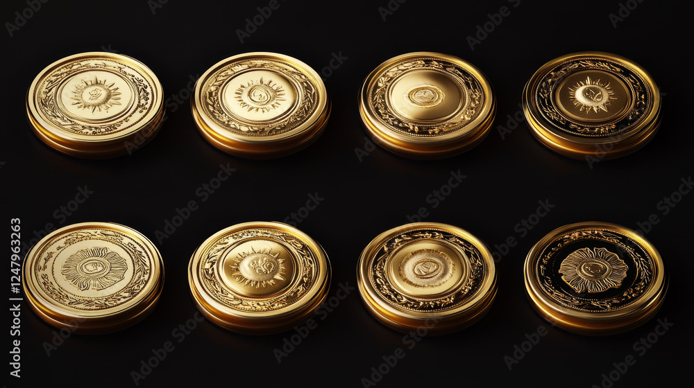 Golden coin 3d in different angles of rotation. Realistic vector set of sprite sheet for rotate animation of gold metal simple currency without sign. Casino cash reward or game ui treasure asset. Golden coin 3d in different angles of rotation. Realistic vector set of sprite sheet for rotate animation of gold metal simple currency without sign. Casino cash reward or game ui treasure asset.