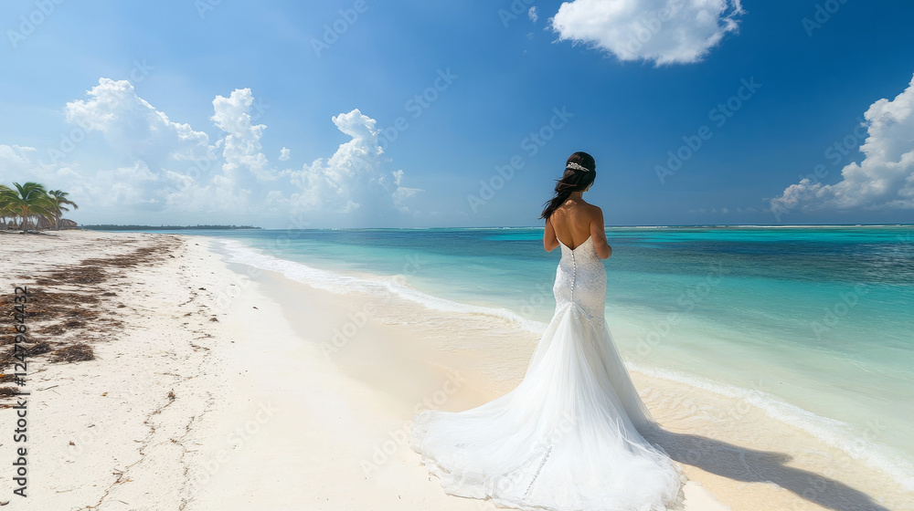 Wedding shore with woman fitting bride dress Wedding shore with woman fitting bride dress