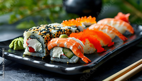 Sushi preparation techniques japanese cuisine food photography restaurant setting close-up view culinary art photo