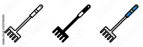 Garden Rake is a long-handled tool with metal tines, used for gathering leaves, leveling soil, and maintaining garden beds.