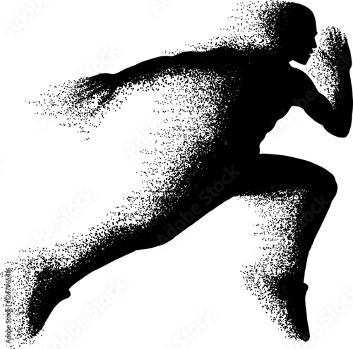 Running men, vector set of isolated silhouettes with stipple effect	
