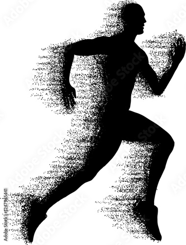 Running men, vector set of isolated silhouettes with stipple effect	

