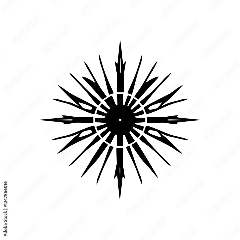 Fototapeta premium Black and white sunburst design on a white background.