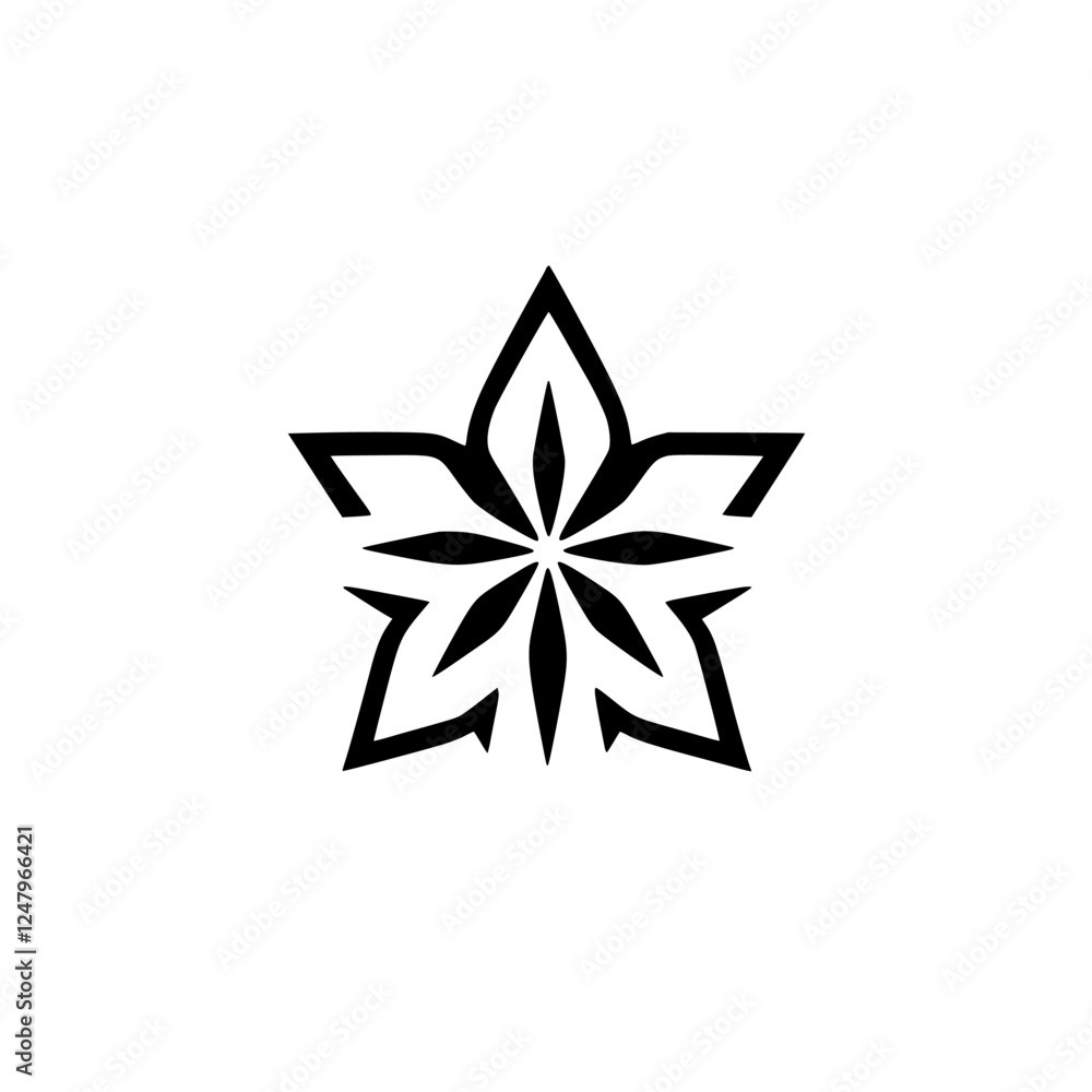 Obraz premium Black and white floral design star on a white background, a minimalist illustration style.