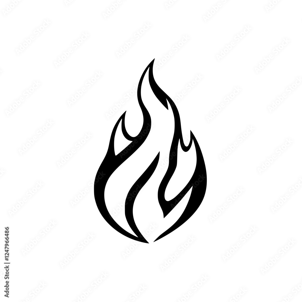 Black and White Fire Symbol: A Simple and Elegant Minimalist Illustration of Flames on White. Black and White Fire Symbol: A Simple and Elegant Minimalist Illustration of Flames on White.