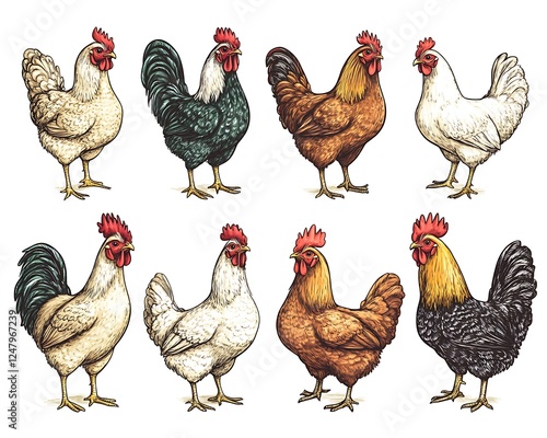 Farm Fresh Chickens Illustration Collection photo