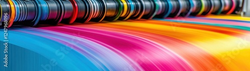 Colorful printing process showcasing vibrant ink flow in action.