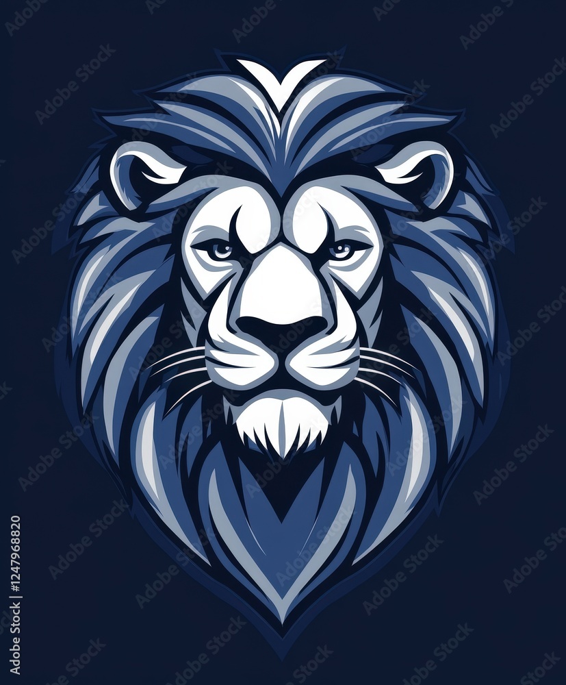 Fototapeta premium Majestic Lion Head Illustration with Blue and White Color Palette