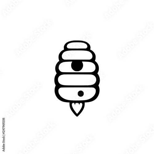 Black-and-white illustration of a stylized beehive with a rounded, tiered design.